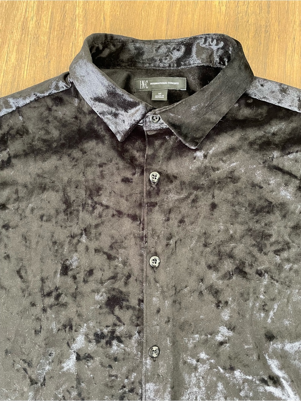 INC International Concepts Black Crushed Velvet Dress Shirt - Men's